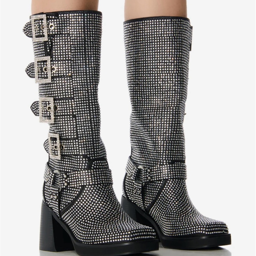 Azalea Wang Silver Studded Heeled Boots